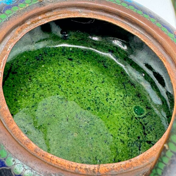 Cloisonné Vtg Floral Teapot Handle Lid Multicolor Enamel On Black Metal 5.5" - Picture 8 of 11